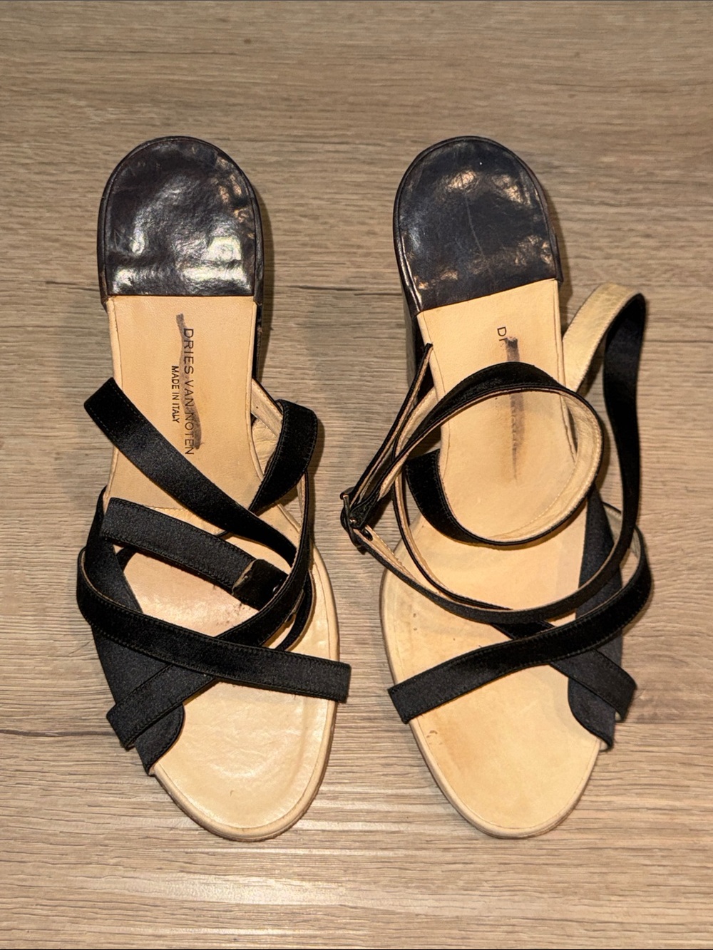 Dries Van Noten Black Strappy Leather & Fabric Sandals